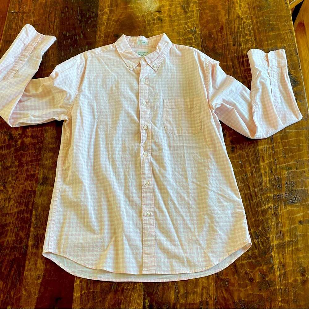 J.Crew Size L Pink Gingham plaid Srcret wash organic cotton Button up.